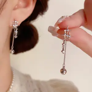 EAR PARTNER-Anting-anting rantai panjang bermotif bintang batu zirkon yang sangat modis dan mewah, New  Earrings Arrival! Anting Tassel Perak Korea - Elegan & Bergoyang | Anti Karat |  Perhiasan COD