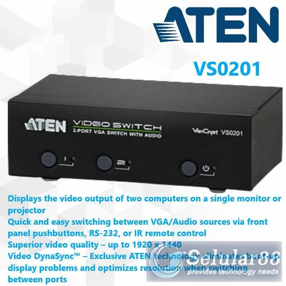 ATEN VS0201 2Port VGA/Audio Switch 2 Port RS232 Serial IR Remote ORI