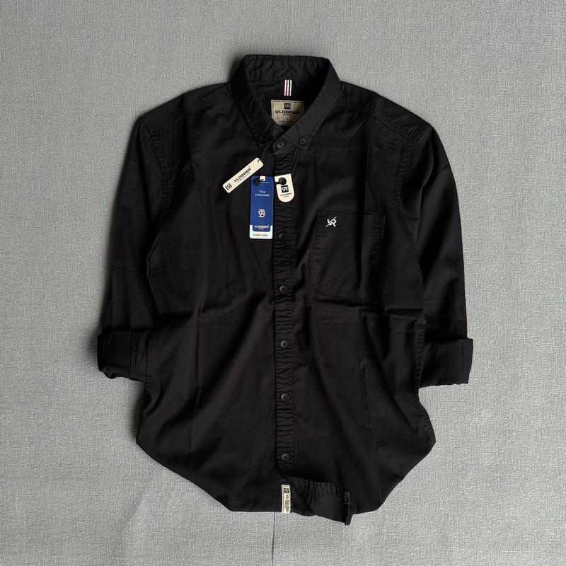 Kemeja Skena Lengan Panjang Kemeja Polos Casual Pria Katun Hitam Baju Distro Kerja Logo Keren Muda Bordir Kain Flanel 4