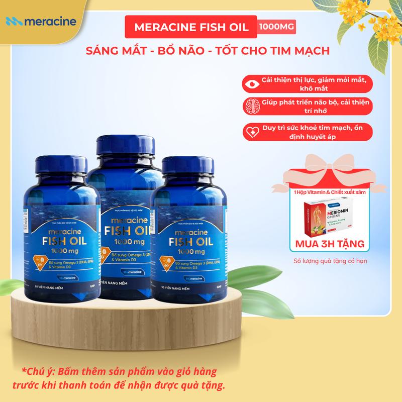 {Combo 3 } Dầu cá Omega 3 Meracine Fish Oil hỗ trợ cải thiện thị lực, bổ não và bảo vệ sức khỏe tim mạch (Hộp 90 viên)