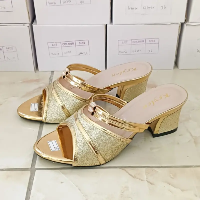 Sandal Wanita Hak Tahu Gliter Ke Kinian Tinggi 5 Cm 0