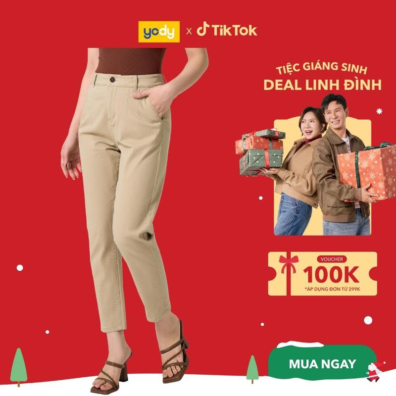  YODY Quần Kaki Nữ Lưng Cao Co Giãn Ống Ôm Tôn Dáng QJN3072 