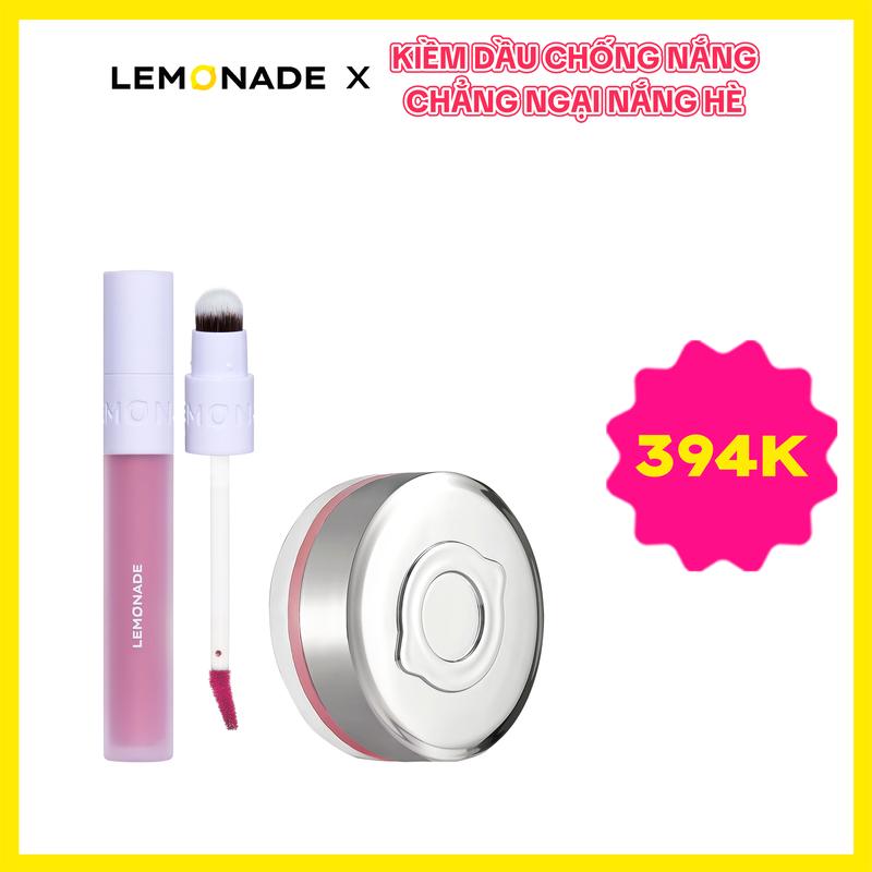 Combo 01 Má hồng căng bóng dạng phấn nước thuần chay Mirror Mirror Blush Cushion 8g và 01 Son kem mịn lì thuần chay Lemonade Perfect Couple Love Edition 3 3.5g