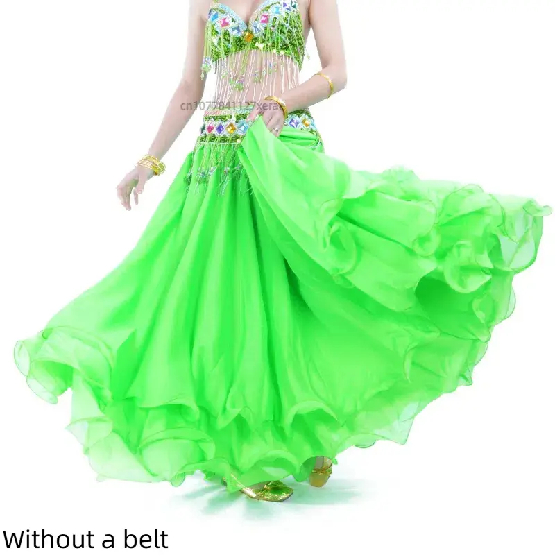 Three Layer Chiffon Rolled Edge Skirt Belly Dance High-end 12 Meter Large Swing Skirt Women's Group Dance Performance Costume