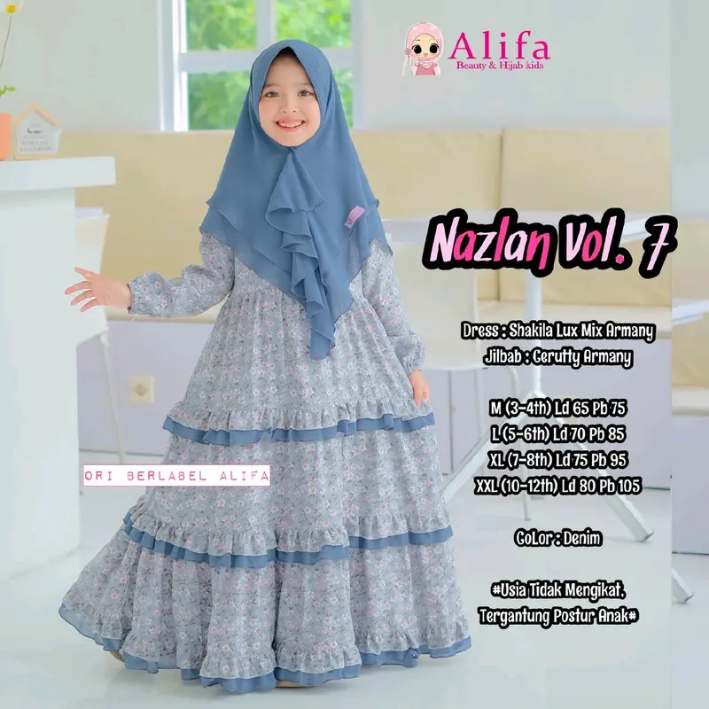Nazlan Vol 4&7 Gamis Anak perempuan bestseller Bunga Alifa Kids Dress Shakila Rempel Muslim Motif Syari 5