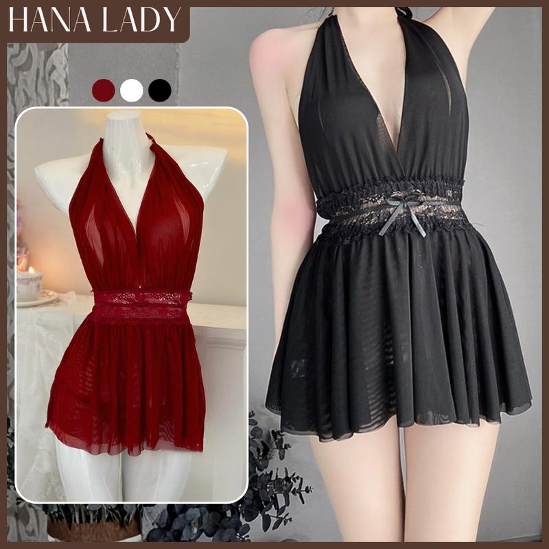  Váy Ngủ Ren Mỏng 2 Lớp Phối Ren Cổ Yếm Kềm Quần Chip VN4155 