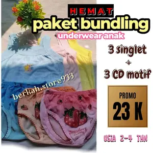 1 set (3Cd + 3kaos dalam) obralmurah katun premium Anak Motif Fashion Cewek