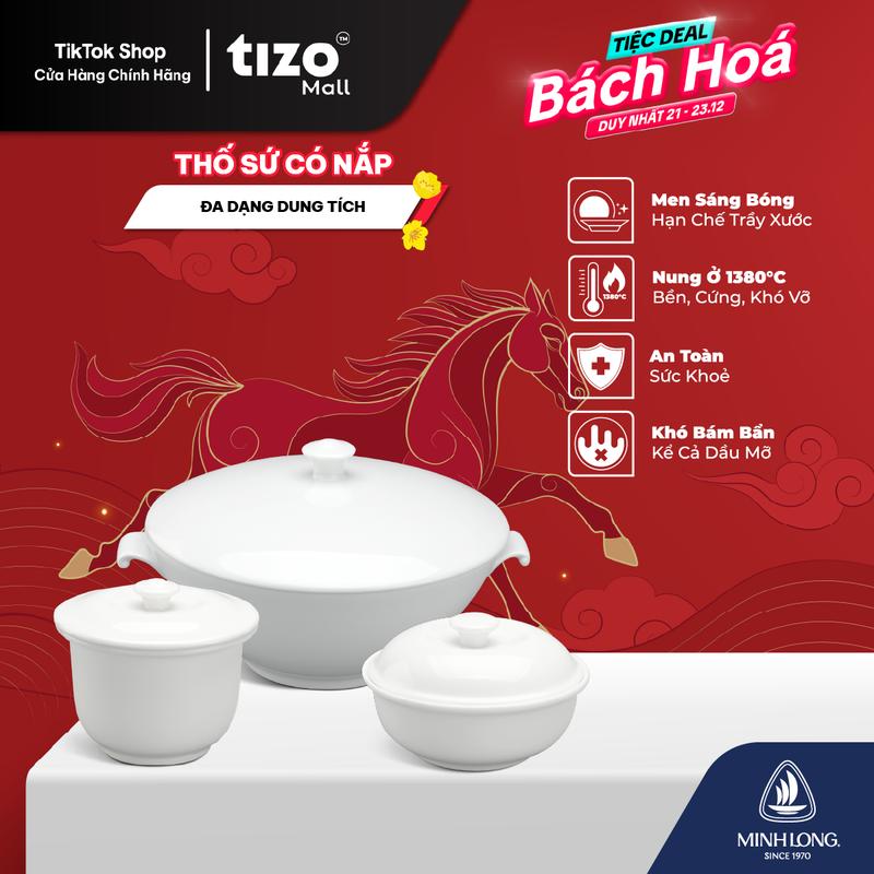  Thố Sứ Có Nắp Minh Long Trắng Ngà Đa Dạng Dung Tích - Thố Đựng Cơm Canh Soup Đựng Đồ Ủ Chua Cao Cấp 