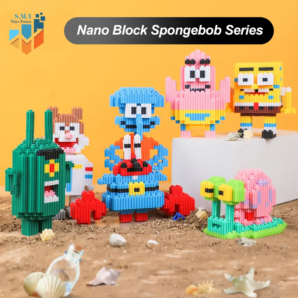 Nano Blocks SPONGEBOB and Friends 3D Model, Mainan Blok Susun, Blok Konstruksi DIY, Dekorasi Hiasan Karakter Animasi, hadiah Kado Anak