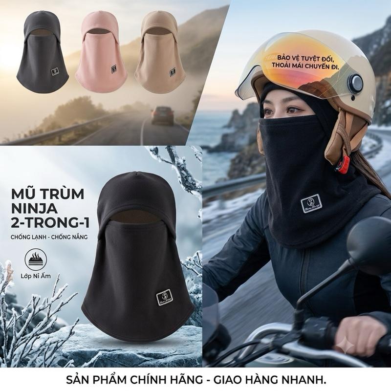 Mũ Trùm Ninja 2-Trong-1 Chống Lạnh Chống Nắng Lớp Ni Ấm - Sản Phẩm Tốt - Giao Hàng Nhanh - Phụ Kiện