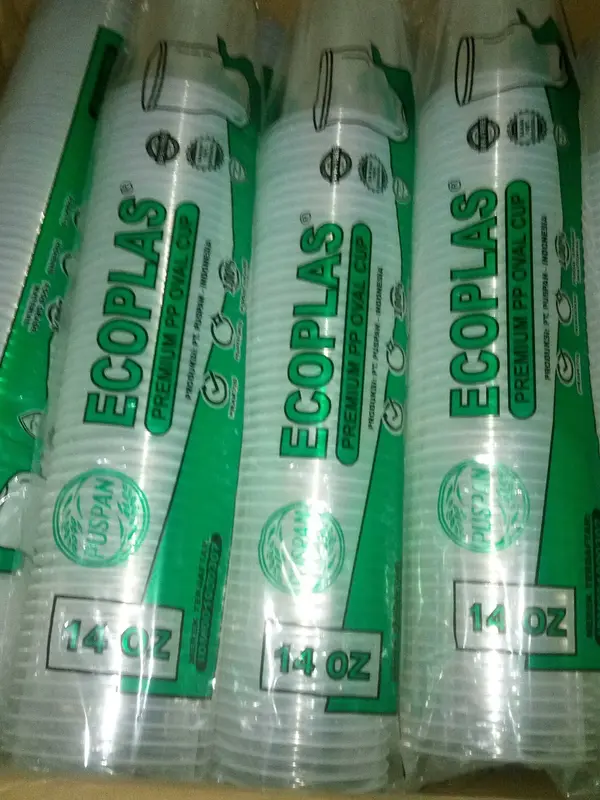 (isi50pcs) Gelas Plastik OVAL 14OZ OVAL / U CUP 14OZ 7,5 GRAM /GELAS PREMIUM PP ECOPLAS PUSPAN 4