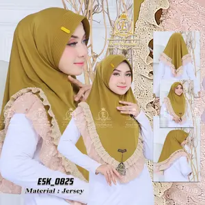 JILBAB INSTAN RENDA SUSUN ESK_0825 Lembut Nyaman Sutra Gray Instant Hijab