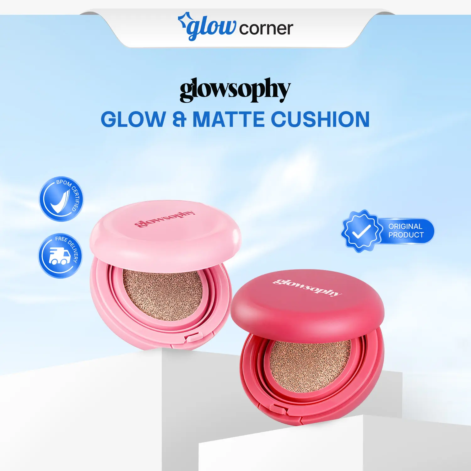 Glowsophy Radiance Set Cover Glow + Cover Fit Serum Cushion Long Lasting All Day - Glow Matte Finish Cushion Ringan dengan Medium Coverage Menyamarkan Pori-Pori dan Garis Halus Cushion Kulit Asia Foundation Waterproof Make Up Setting