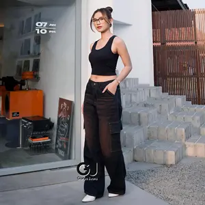 HIGHWAIST BAGGY JEANS CARGO WANITA | CELANA CARGO JEANS LOOSE UNISEX