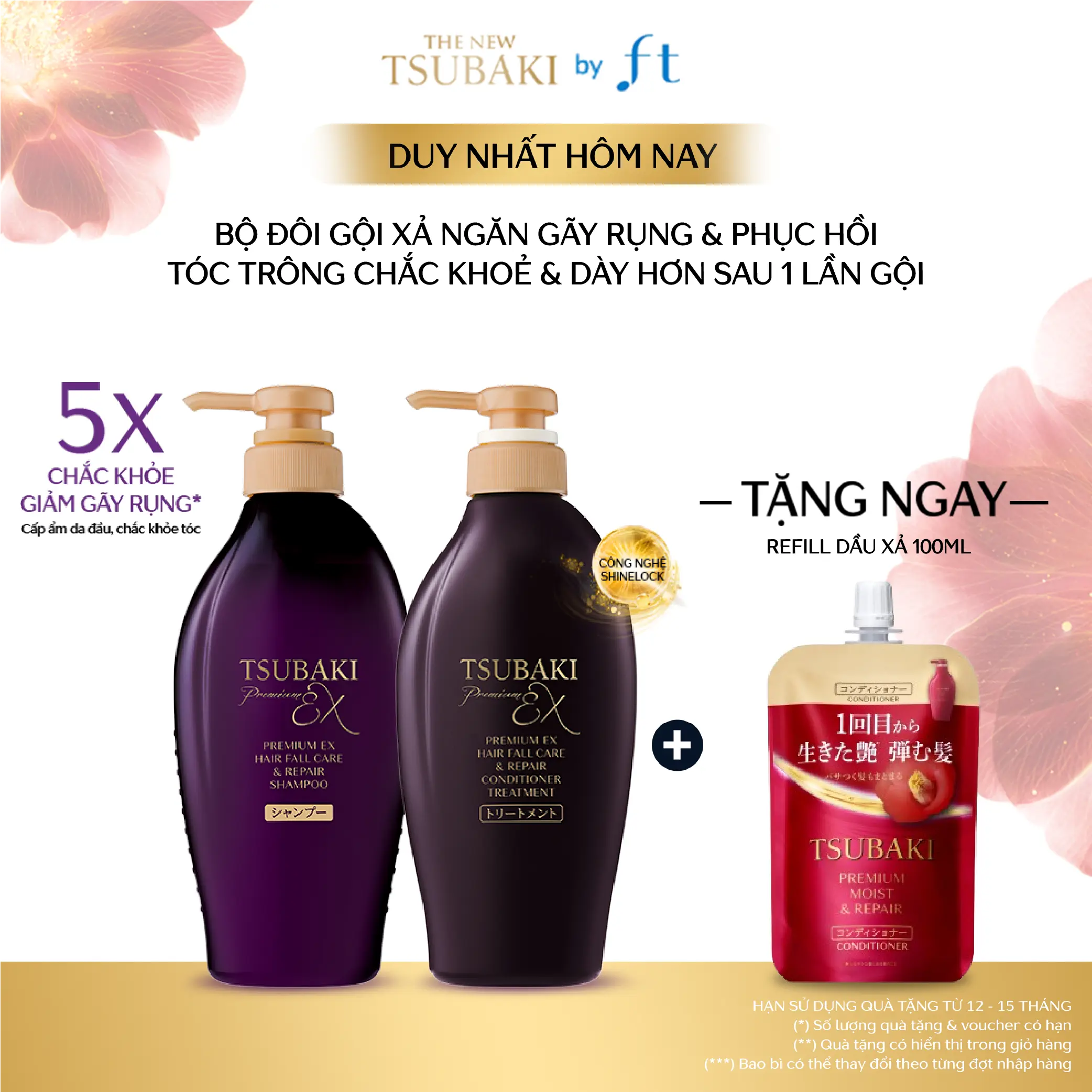 Bộ đôi Gội xả phục hồi & ngăn gãy rụng TSUBAKI PREMIUM EX HAIR FALL & REPAIR SHAMPOO & CONDITIONER 450MLX2