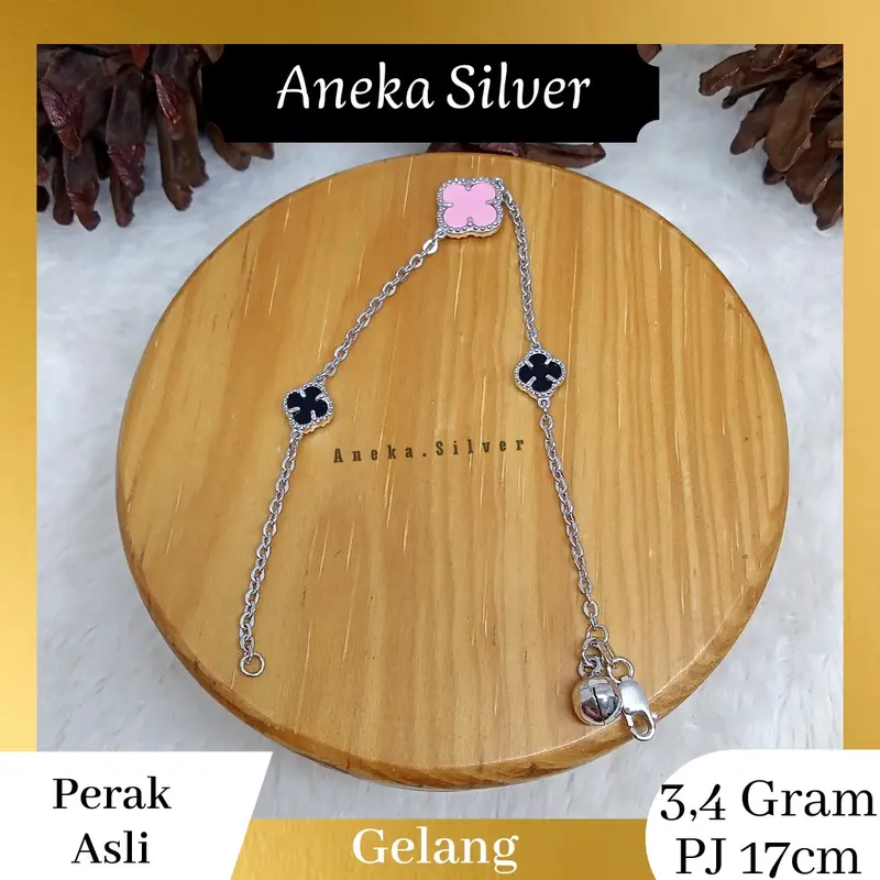 Gelang Nori Bunga Pink Hitam Perak 925 - Model Terbaru 1