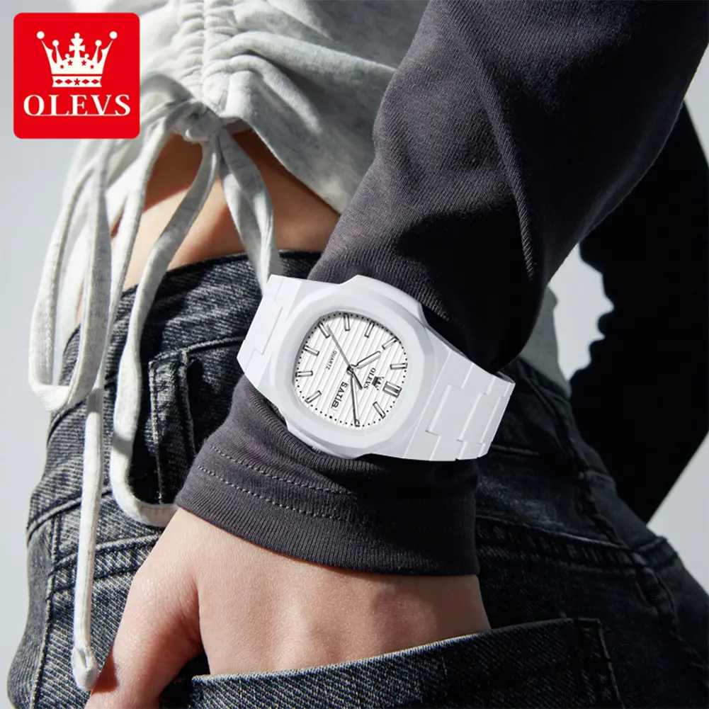 OLEVS #5627 Cool Stylish Street sports style Youth Watches Classical White Black Wristwatches Silicone Strap Luminous Simple Fashion Watches for Students boys and girls
