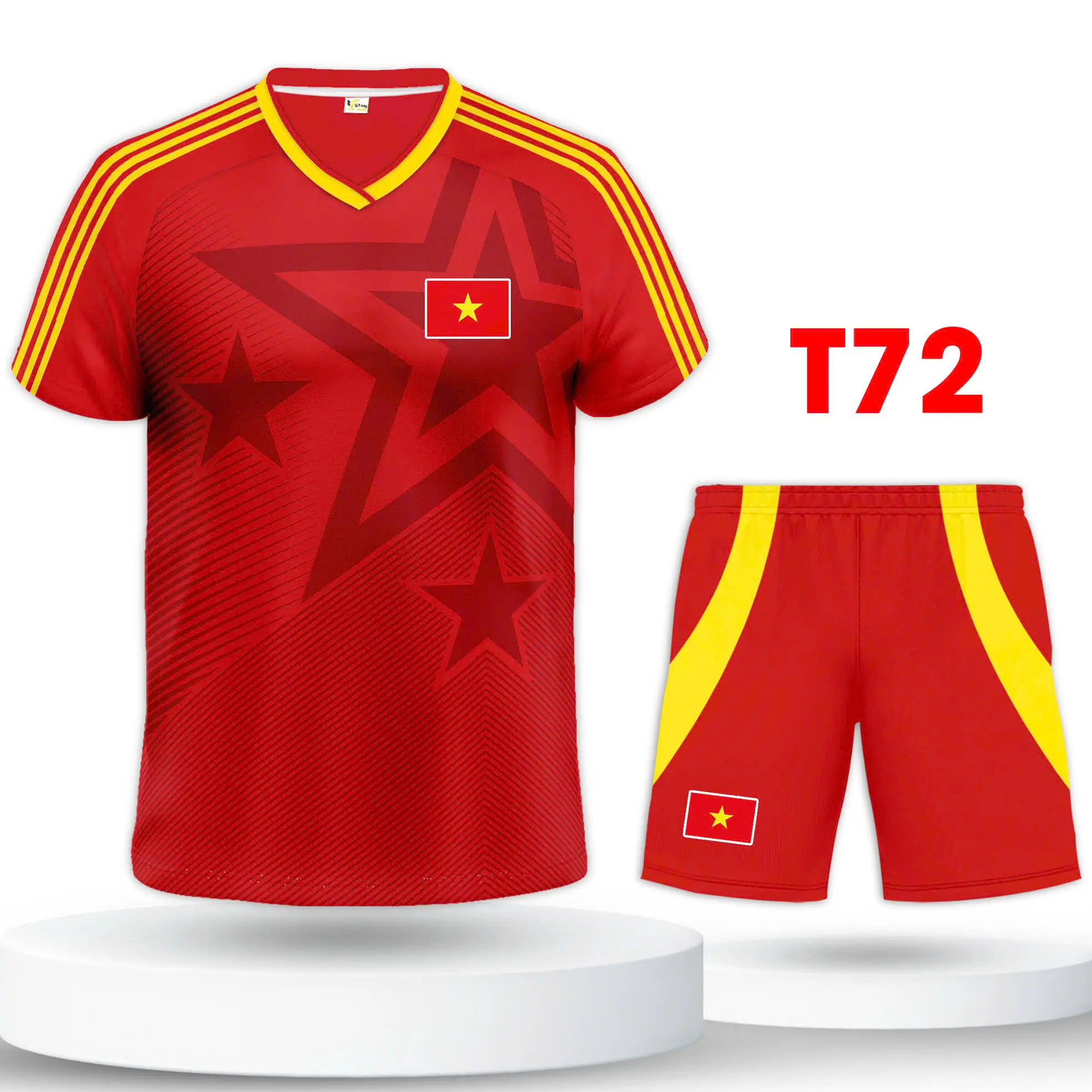 Bộ quần áo bóng đá, đồ đá banh Việt Nam thun lạnh cao cấp logo thêu Top Sport