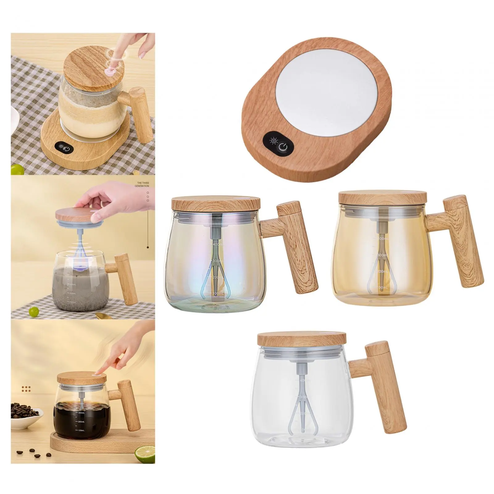 Cawan Kacau Automatik, Kapasiti 400ml, untuk Kopi dan Susu, dengan Penutup, Dikuasakan Bateri, Sesuai untuk Kopi, Teh dan Susu