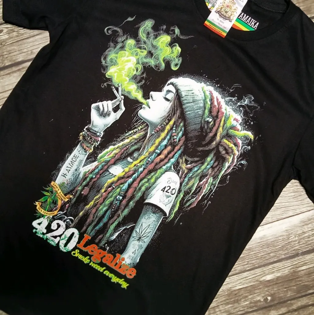 KAOS RASTA 420 HITAM KATUN RASTA LENGAN PENDEK