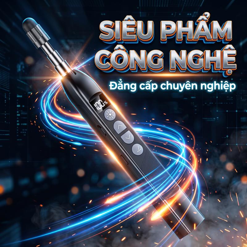 Bút trình chiếu laser đa năng, que chỉ laser gập 55cm, viết cảm ứng, lật trang, đếm ngược báo rung, pin 180 ngày