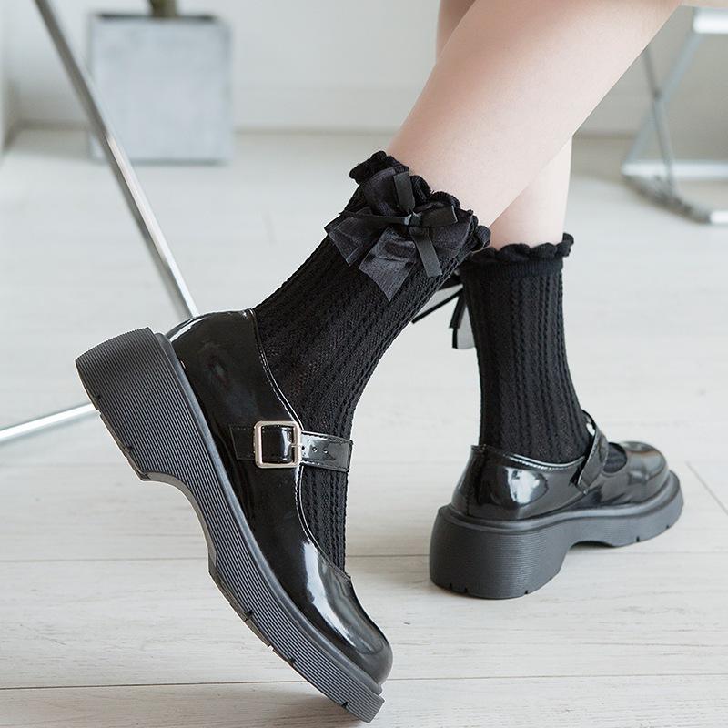 Kaos Kaki Lolita Pendek Motif renda Frilly Dewasa Cosplay Rumbai Cute Pita panjang bawah betis fashion korea keren 2342 3