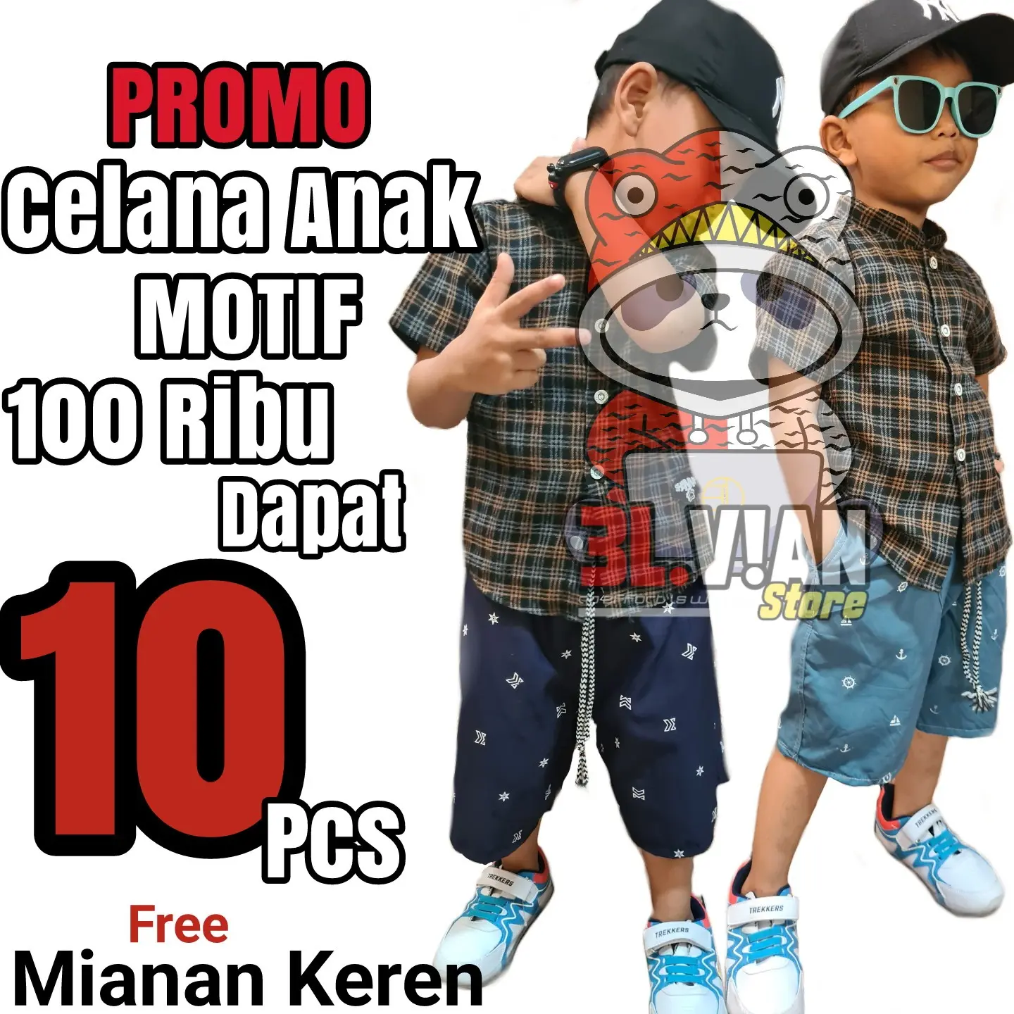 PROMO GILA: Beli celana anak motif BONUS MAINAN KEREN 100rb dapat 10 pcs usia 3 -13 thn Fashion Celana Pendek