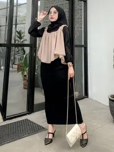 Rok Span Panjang Scuba Premium Wanita - Rok Kerja Panjang Bahan Scuba Tebal Muslim Hitam Basic