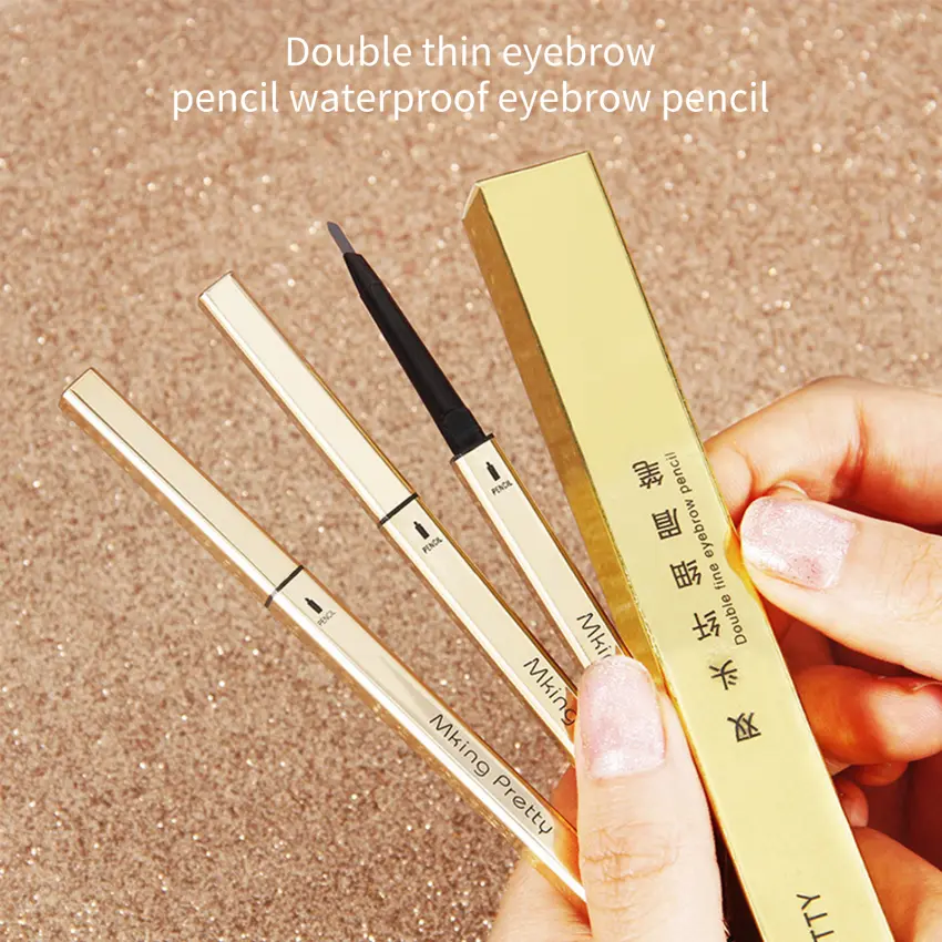 MKING PRETTY Double Thin Eyebrow Pencil Waterproof Eyebrow Pencil 2 in 1 Small Thin Long Tip with built-in eyebrow brush.