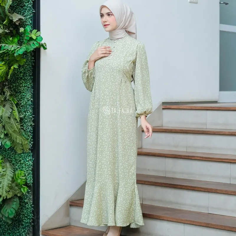 TAFANA - Jisso Dress Muslim Korea Bahan Crinkle gamis motif bunga floral vintage busui friendly Kancing Panjang Wudhu Butik Wudhu Panjang Nyaman Kancing Kain 8