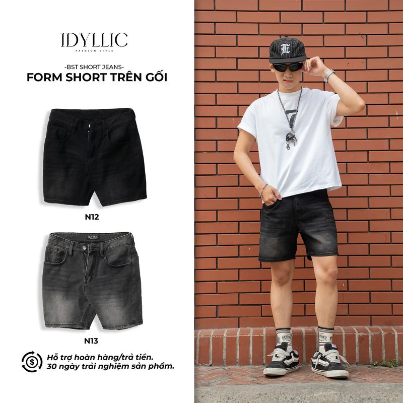 Quần Short Jean Unisex BST N12-N13 Chất Liệu Rin Cotton Màu Đen Phong Cách Tối Giản Thích Hợp Mọi Dịp