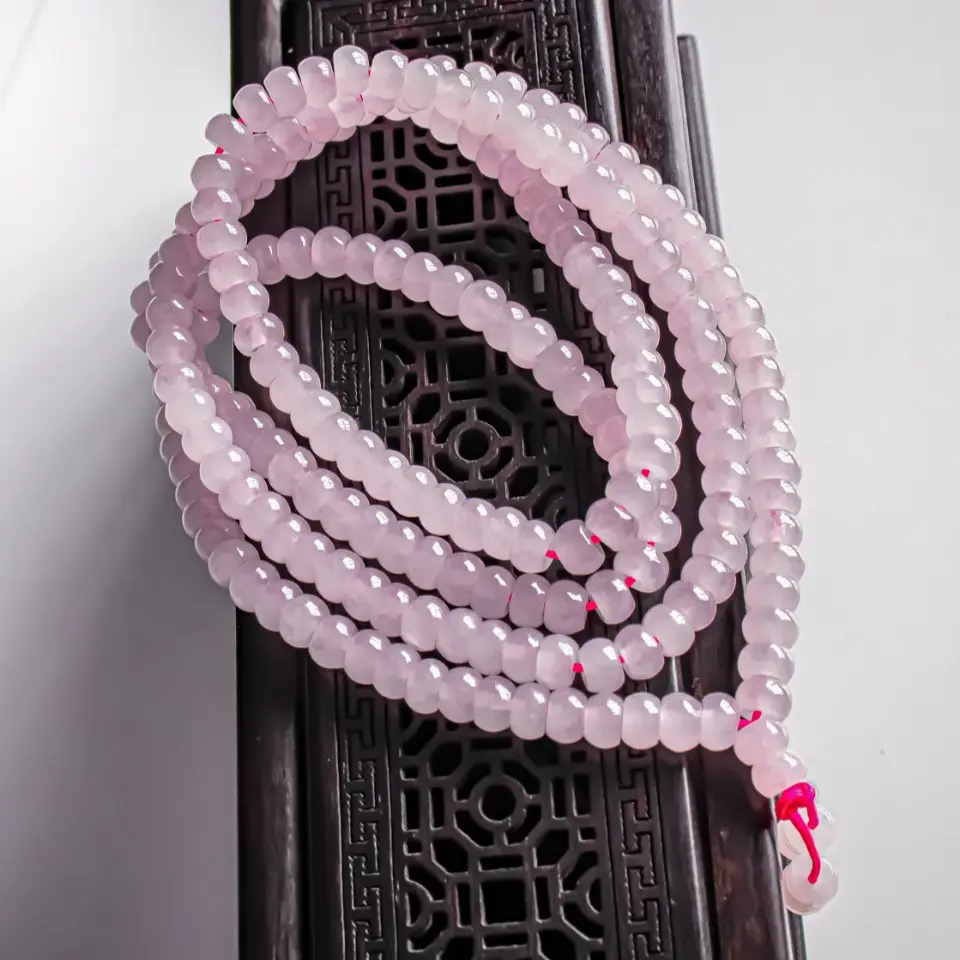 Natural Jadeite Grade A, Old Pit, Good Seed, Moisturizing, Delicate, Pink Beads, Sweater Necklace