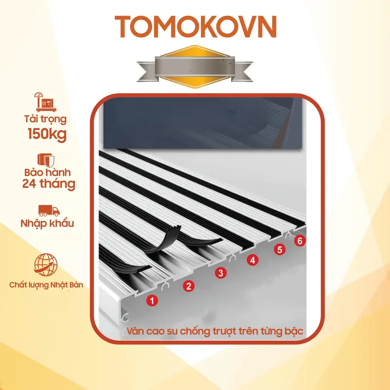 Thang TOMOKO INOX Ghế Tay Vịn Chữ A Bản To Vân Sần Cao Cấp Nhôm Dày Chân Gắn Cao Su 34567 bậc vân cao su chống trượt 4