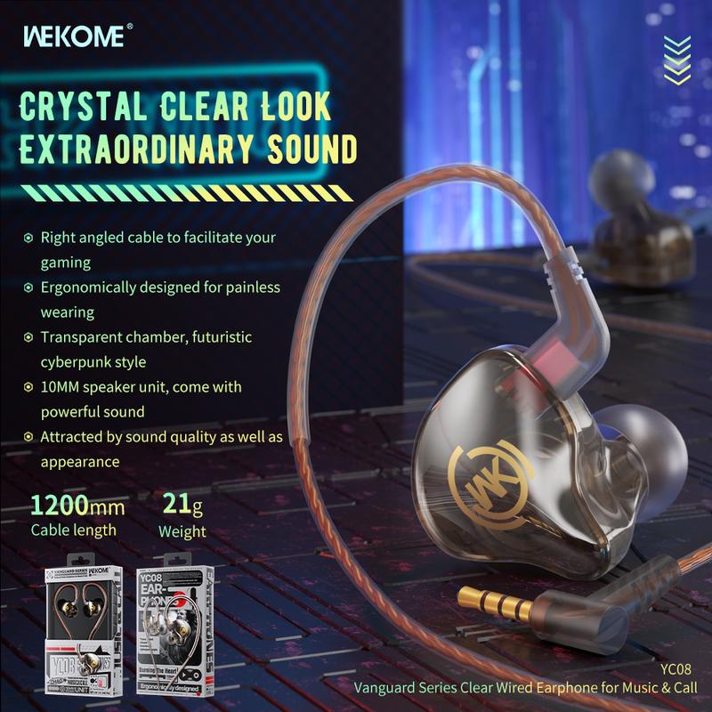 Tai nghe dây nhét tai WEKOME YC08 ssgaming tích hợp micro, cản tiếng ồn điều chỉnh âm thanh Trong Suốt BH chính hãng 8