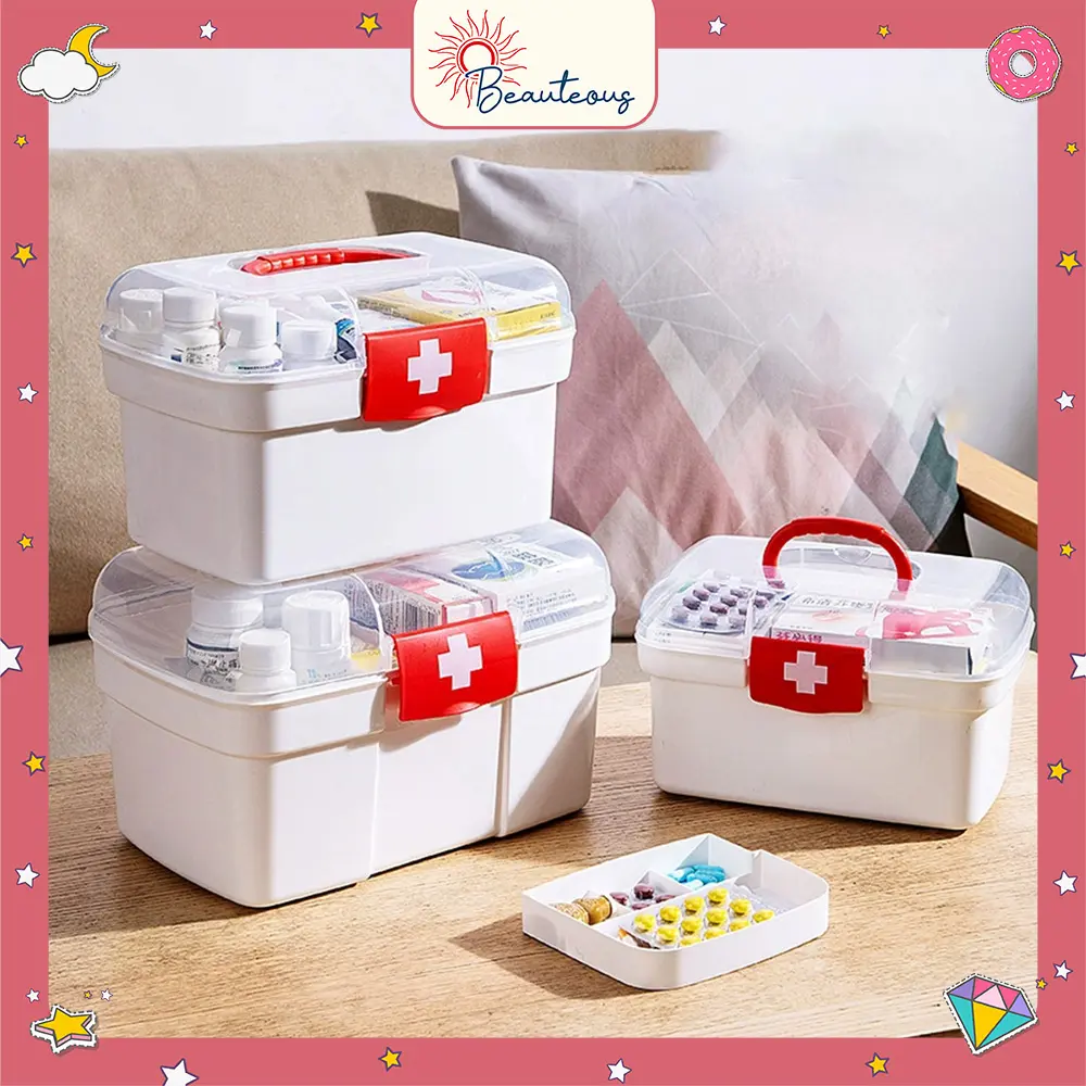 Kotak Penyimpanan Obat P3K Perlengkapan Obat Darurat Medicine White First Aid Box