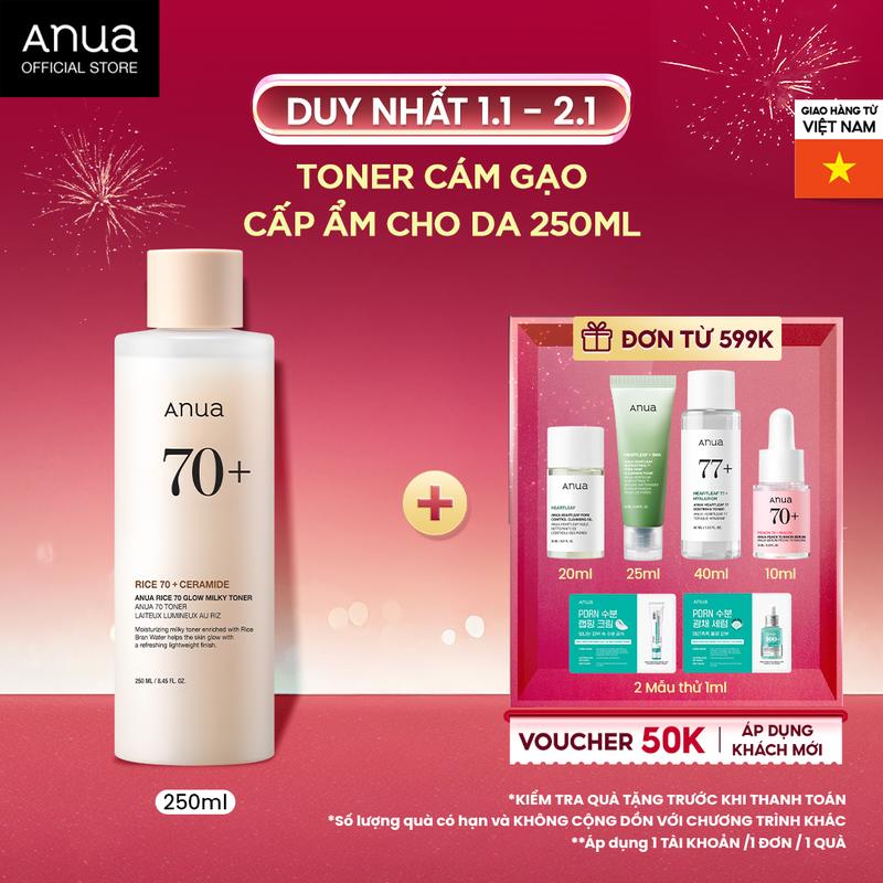  Nước Cân Bằng Gạo Cấp Ẩm Cải Thiện Hàng Rào Độ Ẩm Da - RICE 70 GLOW MILKY TONER 250ml 