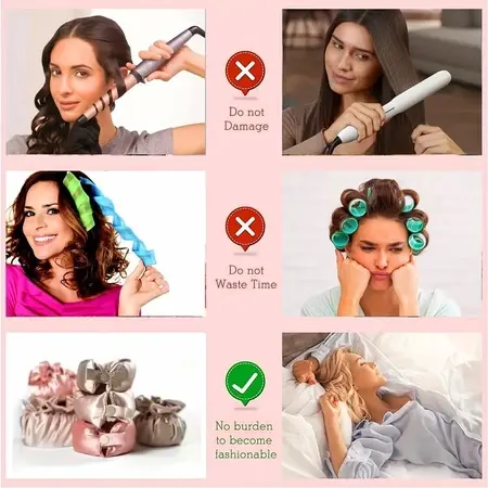 1 Set （2pcs）Heatless Hair Curler Hair Rollers Silk Satin Rod Wave Alat Pengeriting Rambut Tanpa Panas Heatless Curl Hair Curler 1