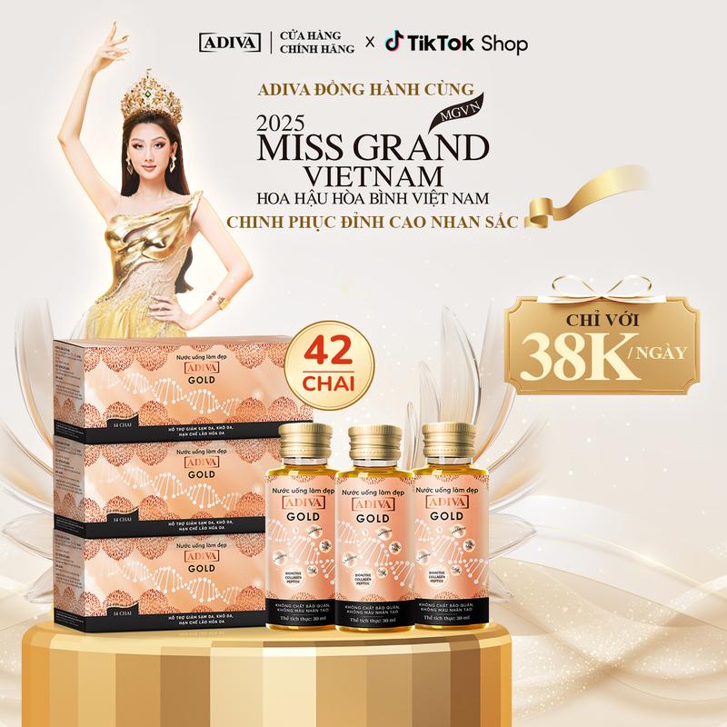 Combo 3 Hộp Nước Uống Làm Đẹp Collagen ADIVA Gold (14 Chai/Hộp)