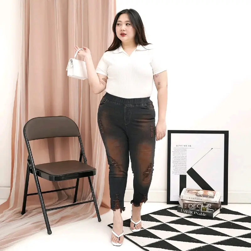 Celana Legging Jeans Fashion Wanita Sobek-Sobek Bio Blits Spray Size 28-42 - Skinny Karet Stretch 5