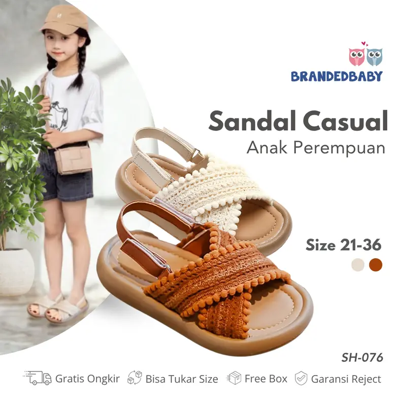 [Brandedbaby] 21-37 Sandal Casual Anak Perempuan Sandal Slop Anak Slip On Tali Velcro Sepatu Fashion Kaki Nyamain 0
