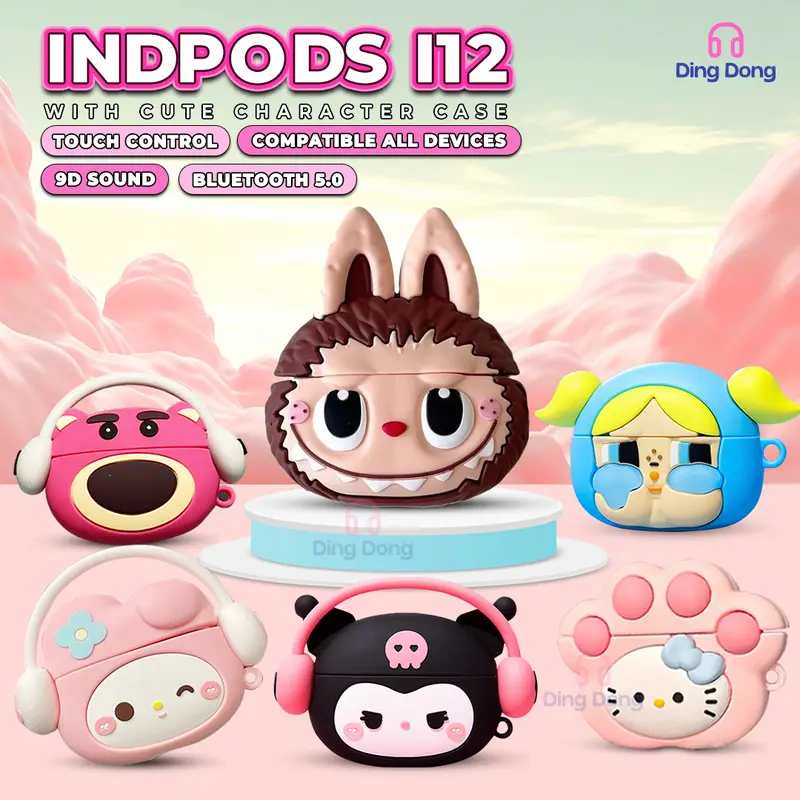 [DingDong] COD Headset Bluetooth i12 Inpods 12 Dengan Case Kartun 3D Lucu True Wireless Stereo HIFI Earbud Earphone Ponsel 0