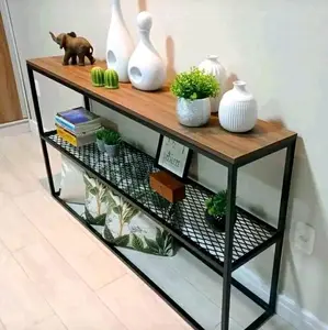 Meja Consul Minimalis Kombinasi Kayu Ram & Rangka Besi Hollow Ukuran 100x30x80cm Finishing Cat Duco Anti Karat & Air