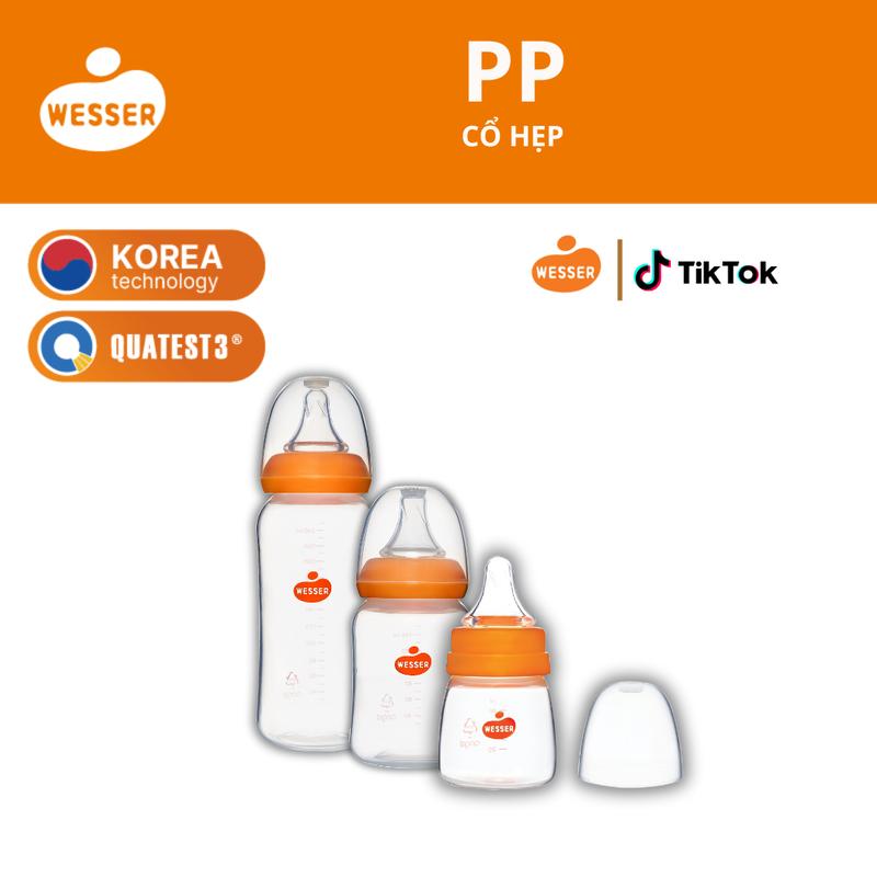 Bình sữa cổ HẸP PP Wesser 60ml/140ml/250ml (PP MÀU TRẮNG)