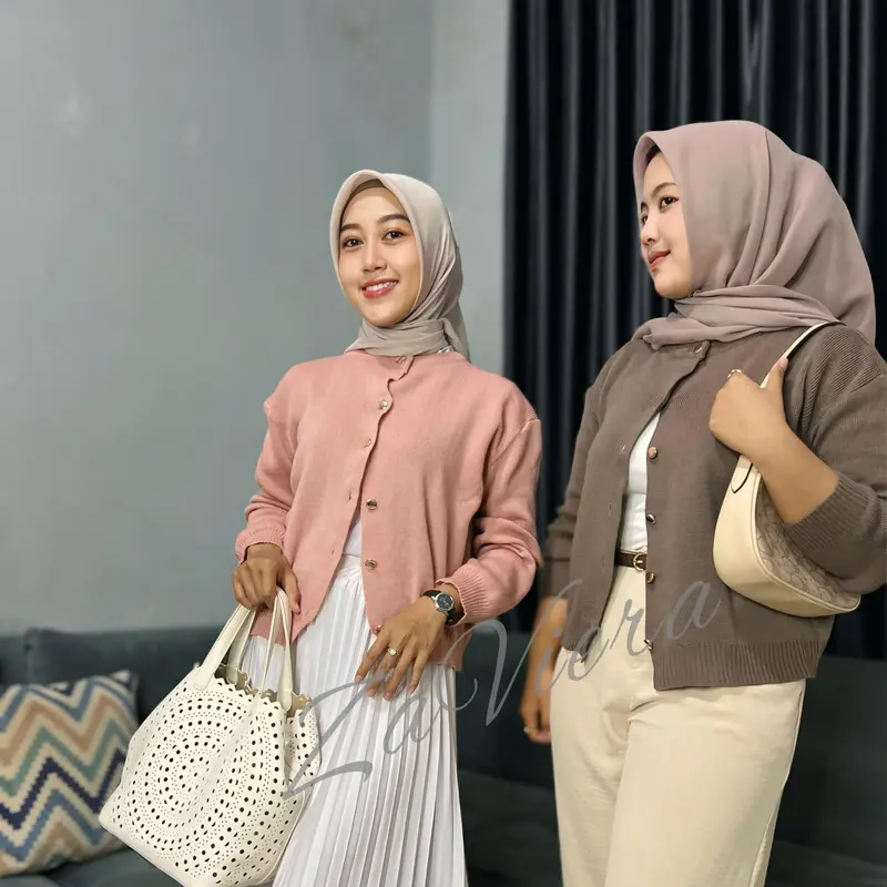 Clara Cardigan Rajut Polos Kancing Premium Women's Knitwear outfit 0