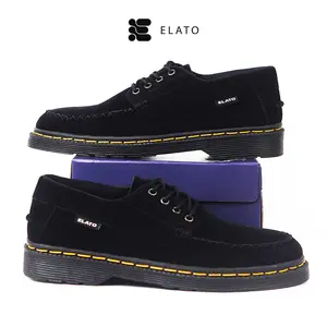 ELATO - Sepatu Kasual Formal Moc Toe Suede Pria Hitam - Mateo