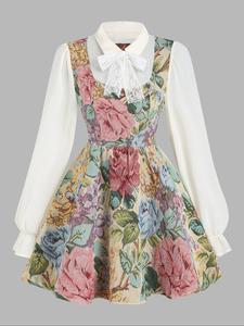 Vestido estilo renacentista para mujer, vintage con estampado floral, manga larga dos en uno, casual ajustado a la rodilla, ideal para otoño e invierno