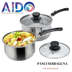 AIDO Panci Rebus Milk Pot Stainless Steel 18cm dengan Tutup Kaca & Gagang Panjang - Panci Susu Serbaguna 2118 Kitchenware
