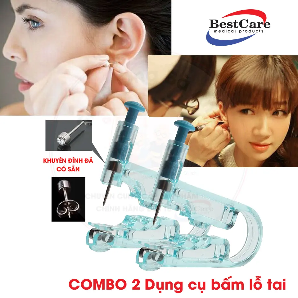 Combo 2 Dụng cụ bấm lỗ xỏ khuyên tai dùng 1 lần an toàn tiện lợi dành cho người lớn và trẻ em