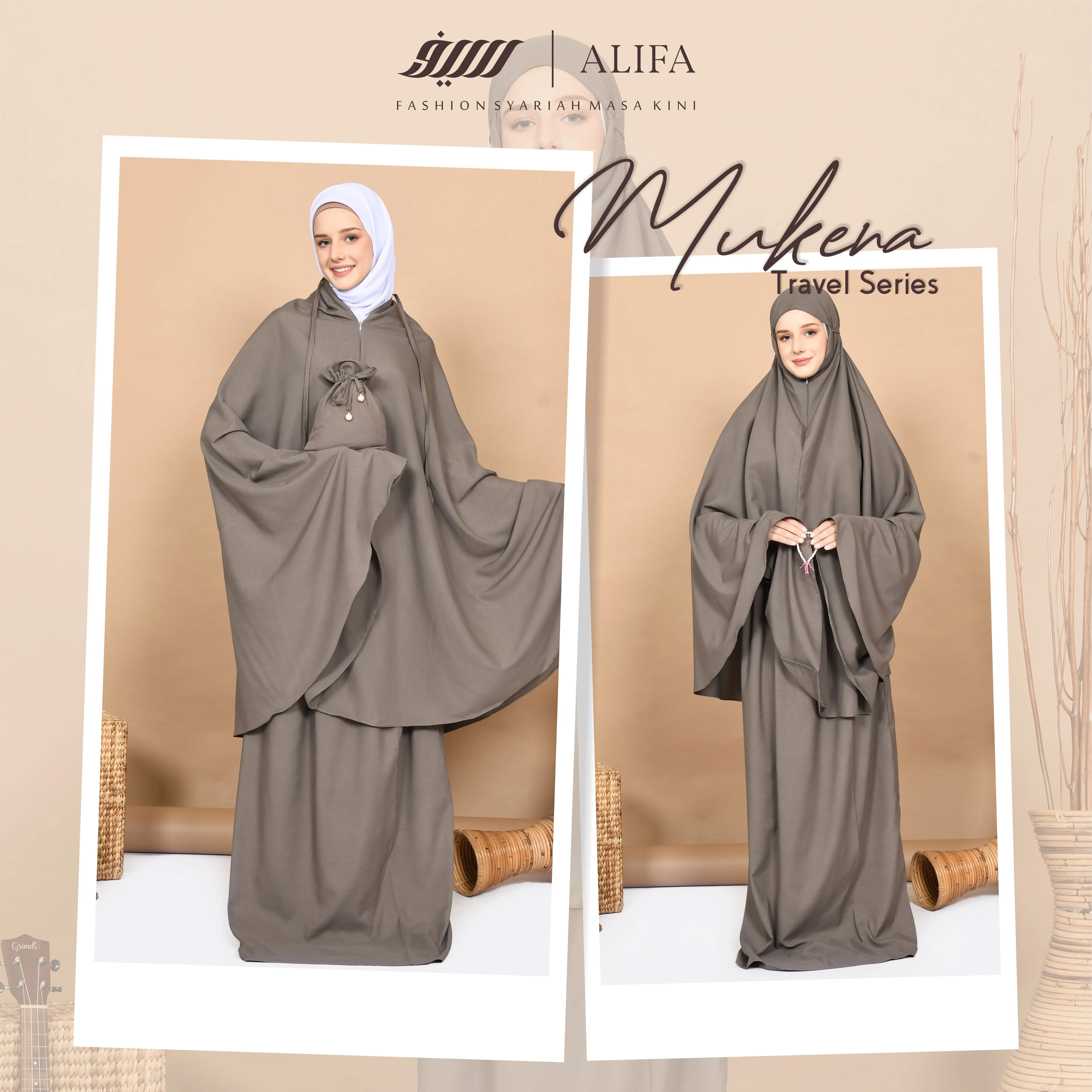 ALIFA - Mukena Traveling 2 in 1 Pouch Polos Katun Mikro Premium Muslim Dewasa