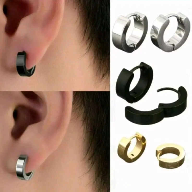 Anting Tindik Titanium Anti Karat Model Simple Aksesoris - Hitam - Earrings, Kulit 1